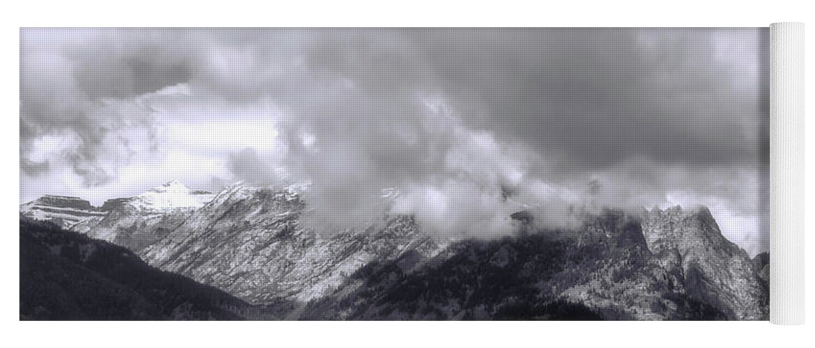 Grand Tetons Yoga Mat featuring the photograph Grand Tetons in Black and white by Cathy Anderson
