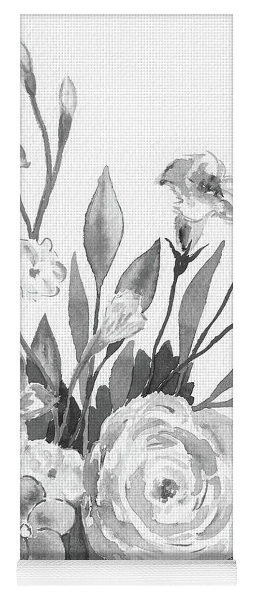Gray Flowers Yoga Mat featuring the painting Gray Monochrome Floral Watercolor Bouquet by Irina Sztukowski