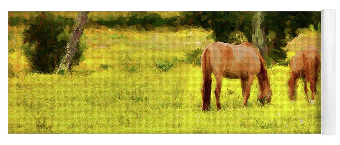 North Carolina Yoga Mat featuring the photograph Grazing on Sunshine - Horses in a Pasture ap by Dan Carmichael