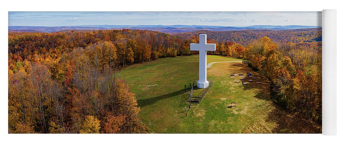 Aerial Yoga Mat featuring the photograph Great Cross of Christ in Jumonville near Uniontown, Pennsylvania by Steven Heap