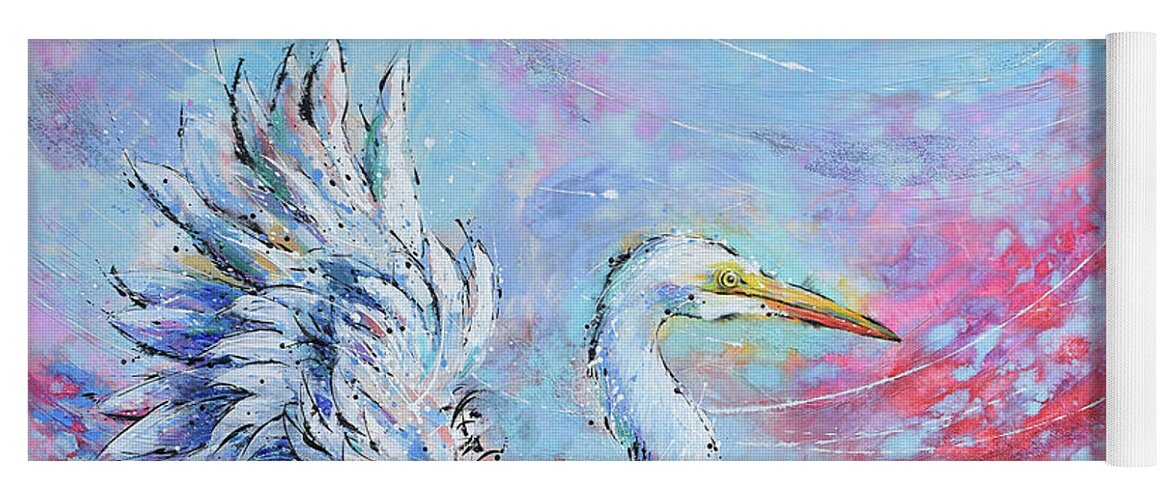  Yoga Mat featuring the painting Great Egret's Glorious Landing by Jyotika Shroff