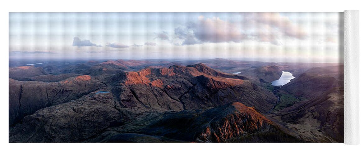 Panorama Yoga Mat featuring the photograph Great gable and Scafell Pike Aerial Lake District by Sonny Ryse