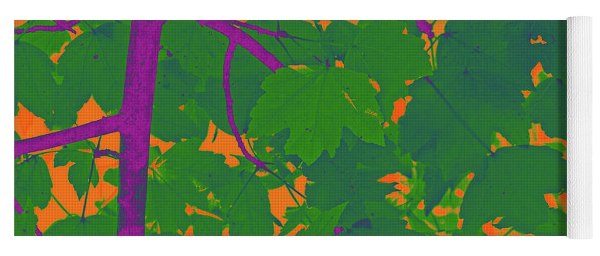 Memphis Yoga Mat featuring the digital art Green Leaves On Orange by David Desautel