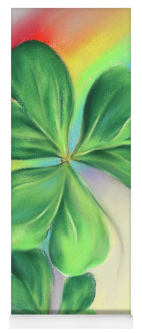 Botanical Yoga Mat featuring the painting Green Shamrocks and Colorful Rainbow by MM Anderson