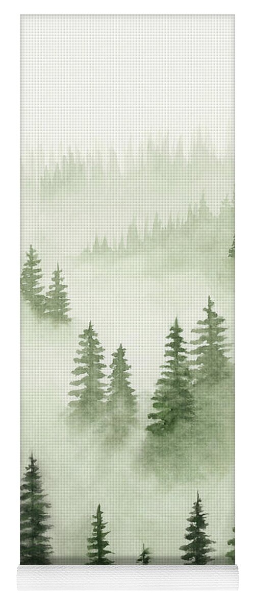 Green Yoga Mat featuring the painting Green Trees Above the Fog III by Rachel Elise