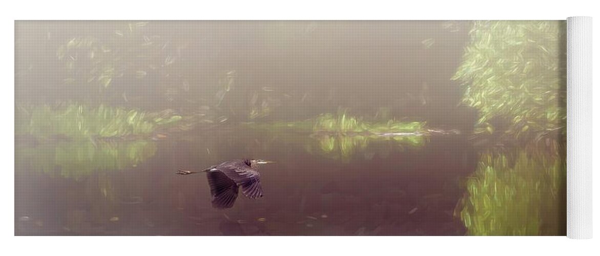 Heron Yoga Mat featuring the photograph Grey Heron Across the Water by Marjorie Whitley