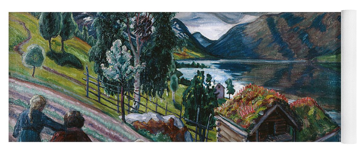 Nikolai Astrup Yoga Mat featuring the painting Grey weather by O Vaering by Nikolai Astrup