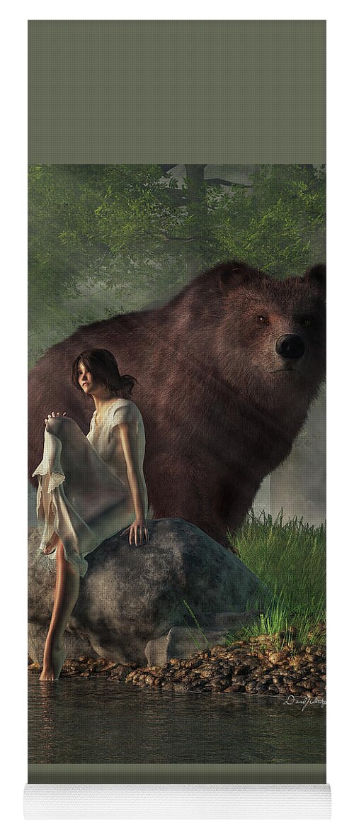 Grizzly Bear Yoga Mat featuring the digital art Grizzly Bear and Girl in a Nightgown by Daniel Eskridge