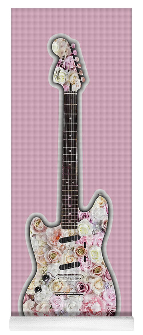 Guitar Yoga Mat featuring the painting Guitar Flowers Floral by Tony Rubino