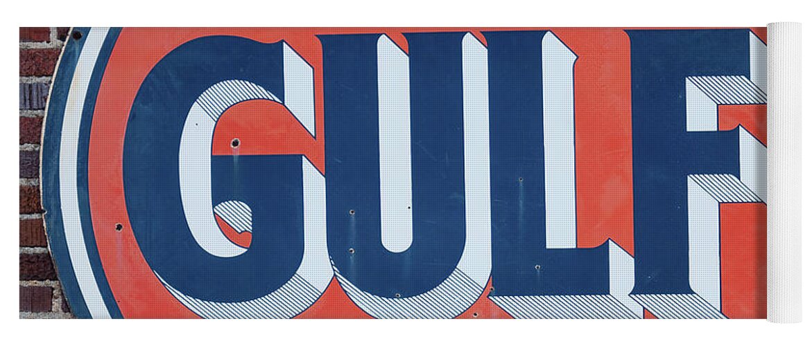 Gulf Dealer Sign Yoga Mat featuring the photograph Gulf dealer sign 001 by Flees Photos