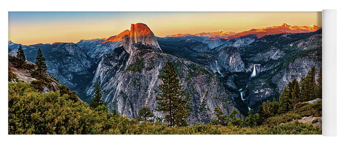 California Yoga Mat featuring the photograph Half Dome Sunset at Yosemite Panorama by Dan Carmichael