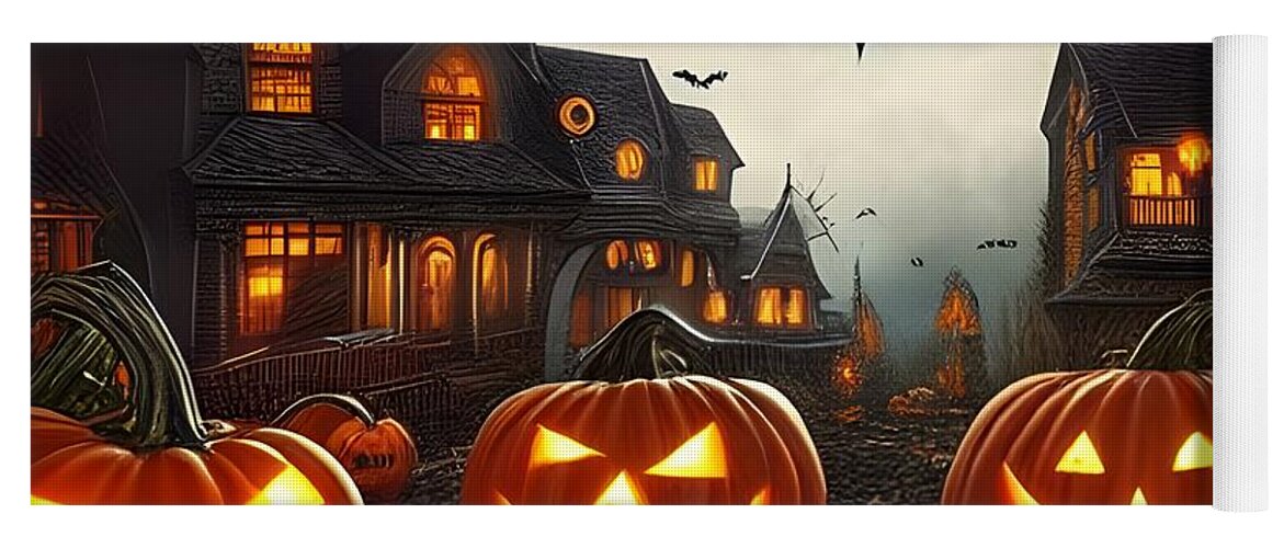 Digital Yoga Mat featuring the digital art Halloween Houses by Beverly Read