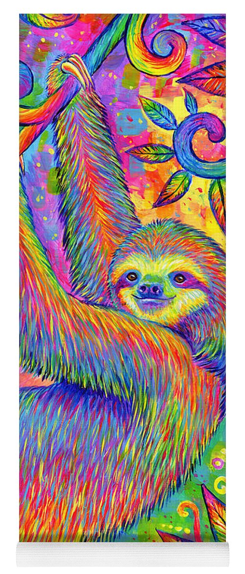 Sloth Yoga Mat featuring the painting Hanging Around - Psychedelic Sloth by Rebecca Wang