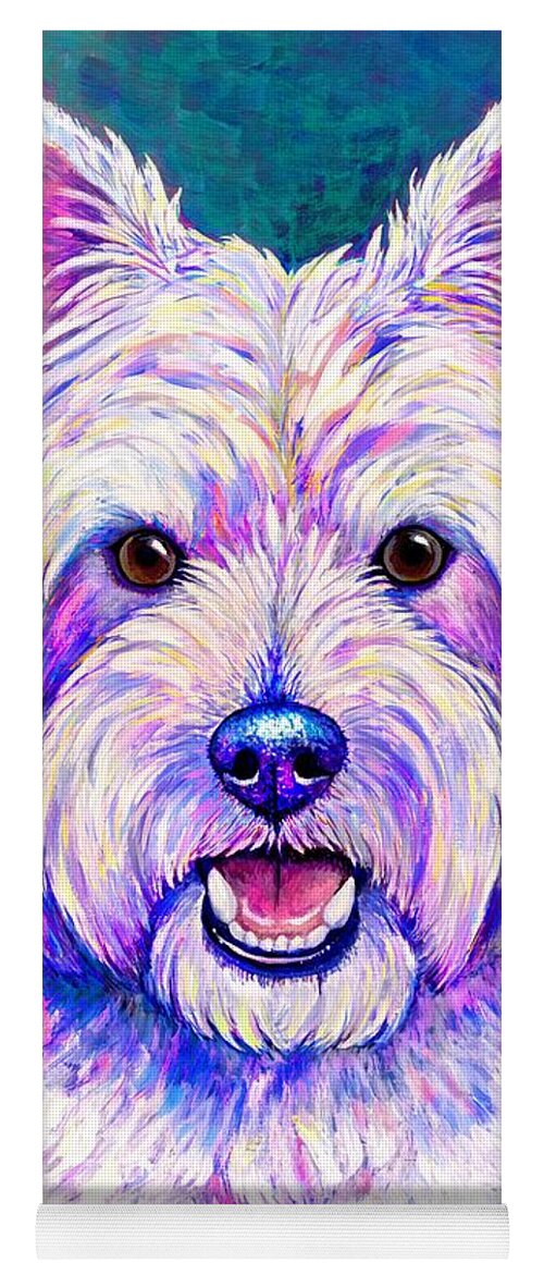 West Highland White Terrier Yoga Mat featuring the painting Happiness - Neon Colorful West Highland White Terrier Dog by Rebecca Wang