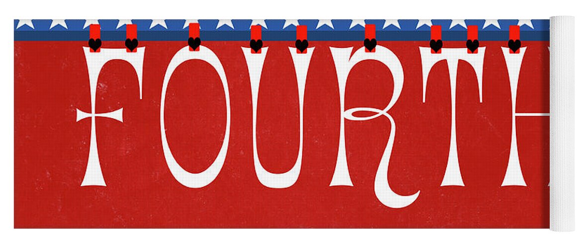 Illustration Yoga Mat featuring the photograph Happy Fourth of July letters bunting hanging from pegs on a line by Milleflore Images