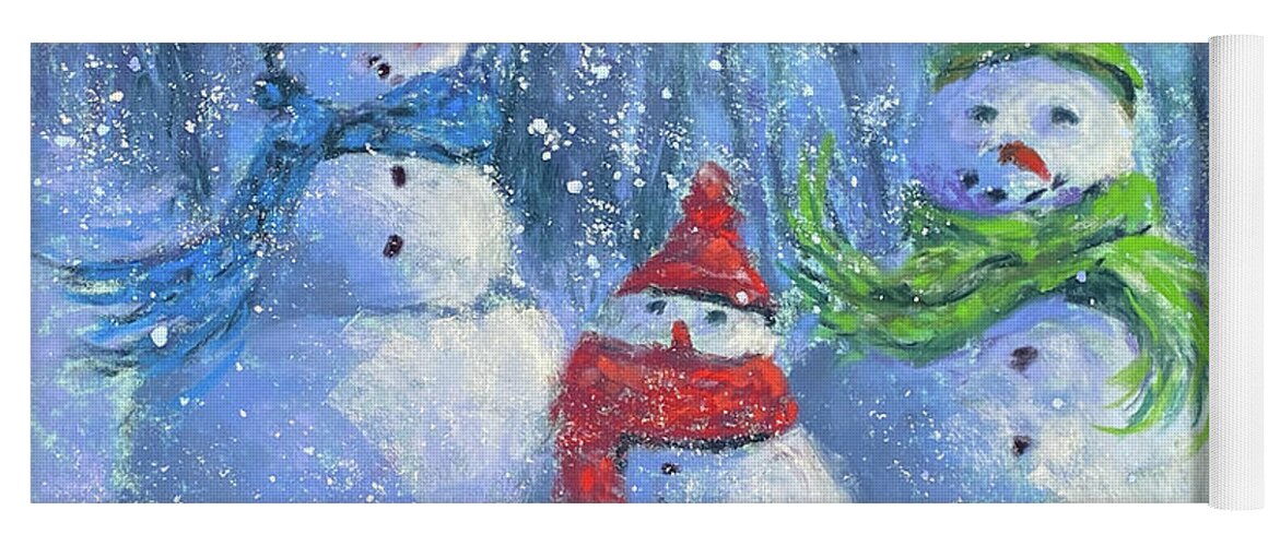 Snowman Yoga Mat featuring the painting Happy Snowman Family by Susan Jenkins