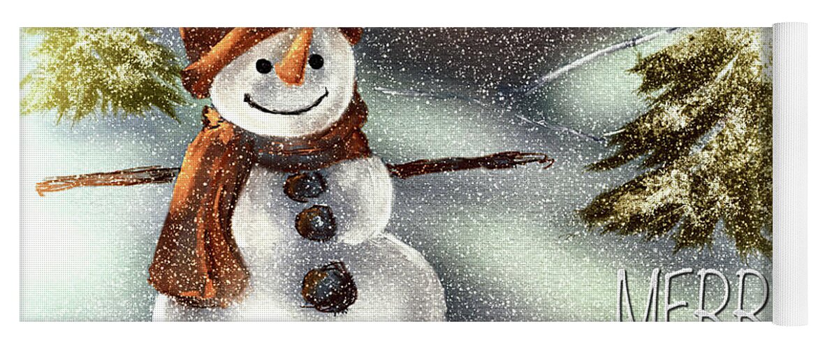 Merry Christmas Yoga Mat featuring the digital art Happy Snowman Merry Christmas by Lois Bryan