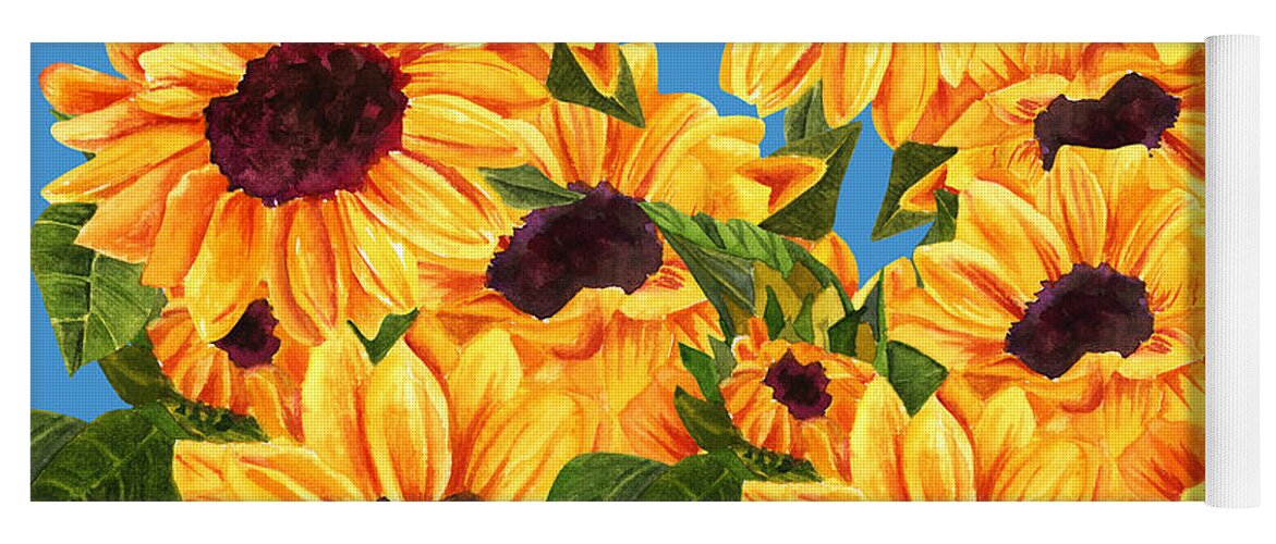 Sunflower Yoga Mat featuring the digital art Happy Sunflowers by Linda Bailey