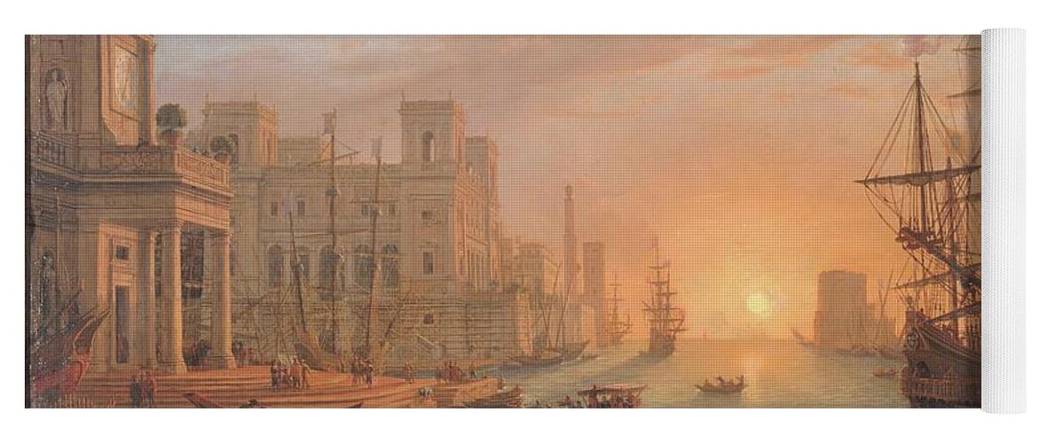 Italy Yoga Mat featuring the painting Harbour Scene at Sunset by MotionAge Designs