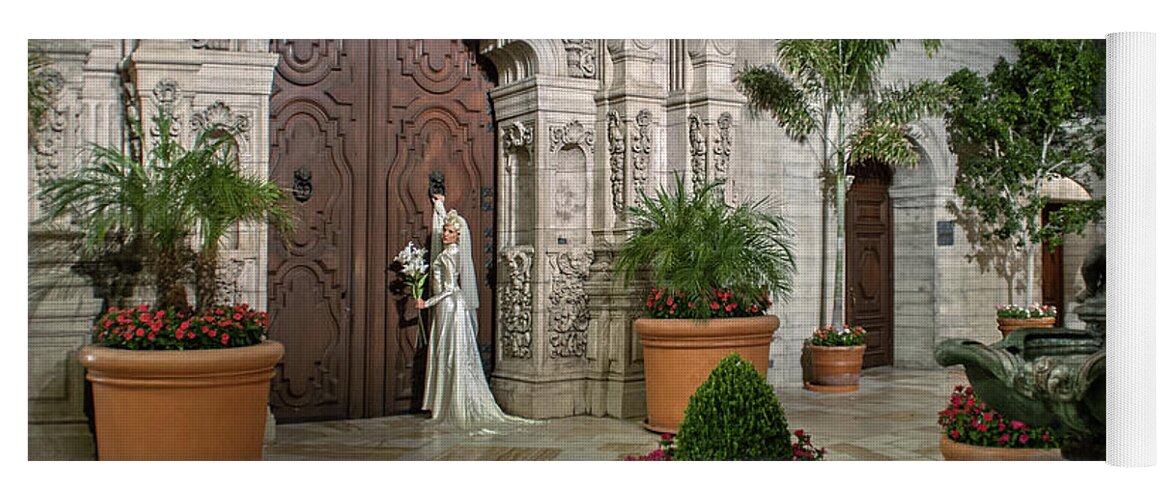 Photography Yoga Mat featuring the photograph Haunted by History - Bride at Door - Chapel - Alt version Mission Inn - Photographer Craig Owens by Sad Hill - Bizarre Los Angeles Archive