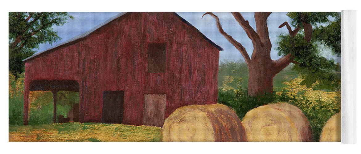 Barn Yoga Mat featuring the painting Hay Bales by Garry McMichael