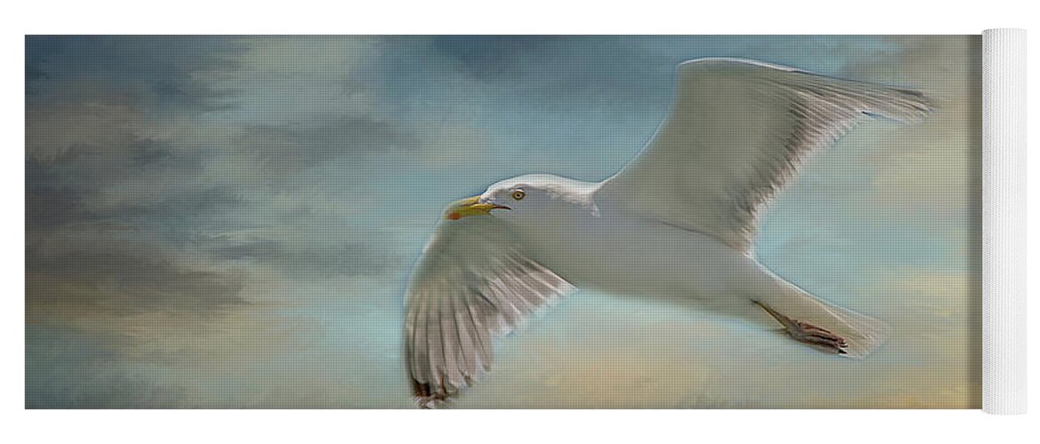 Seagull Yoga Mat featuring the photograph Heavenly Flight by Cathy Kovarik