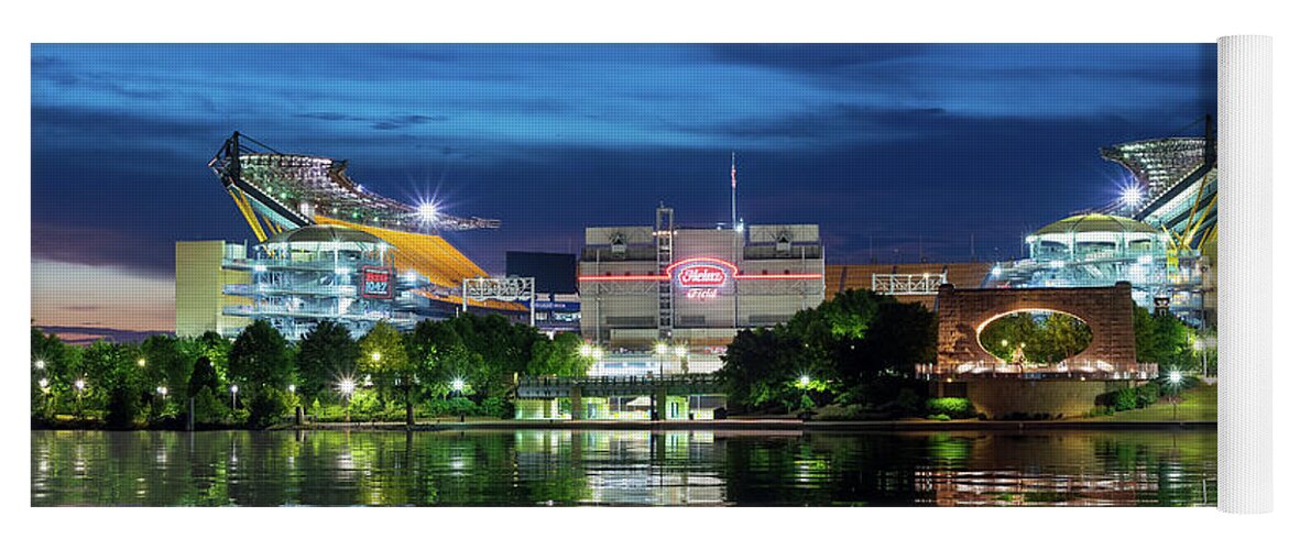 Heinz Field Yoga Mat featuring the photograph Heinz Field sports arena at night in reflection by Steven Heap