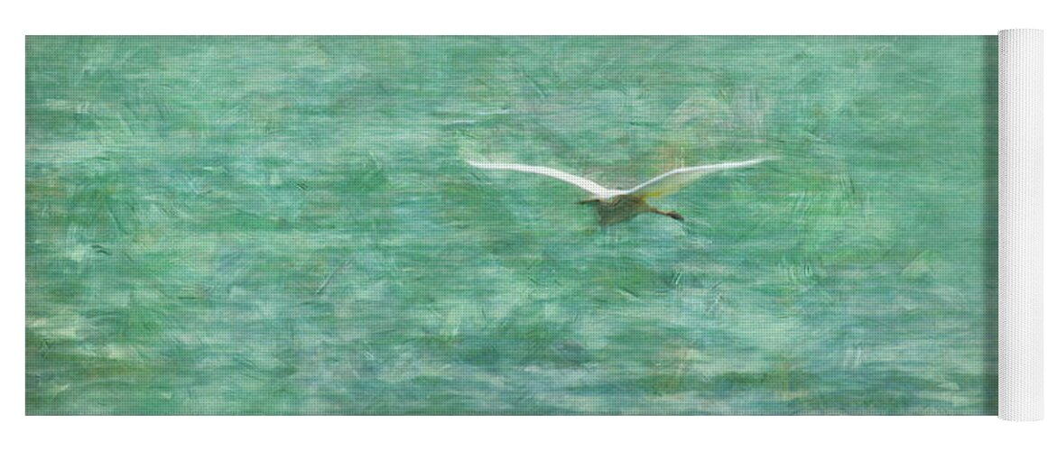 Heron Yoga Mat featuring the painting Heron over lake by Alexa Szlavics