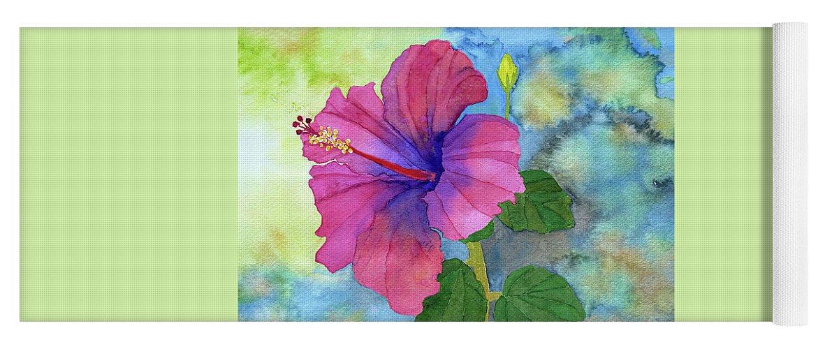 Hibiscus Yoga Mat featuring the painting Hibiscus On A Rainy Day by Deborah League