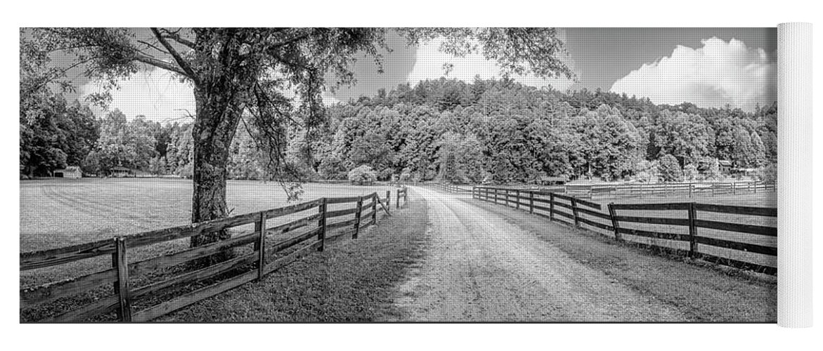Barns Yoga Mat featuring the photograph Hidden Valley Road Panorama Black and White by Debra and Dave Vanderlaan