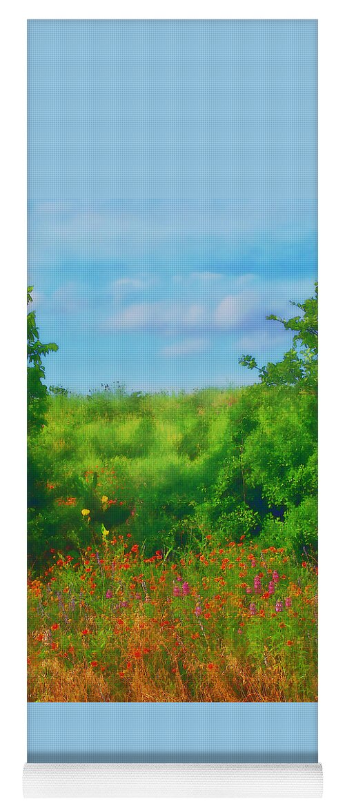 Hill Country Texas Scenic Yoga Mat featuring the digital art Hill Country Texas Wildflower Fields by Pamela Smale Williams