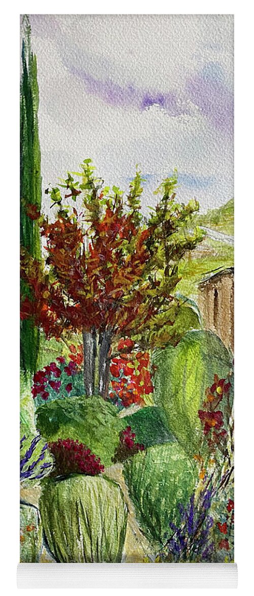 Gershon Bachus Vintners Yoga Mat featuring the painting Hill to the Barrel Room at GBV by Roxy Rich