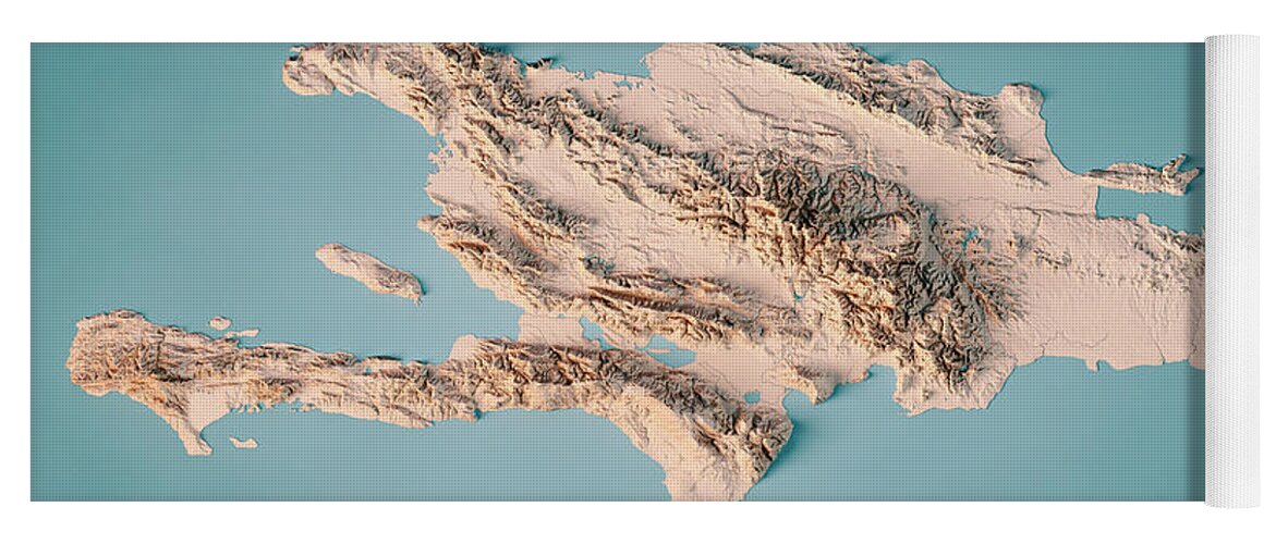 Hispaniola Island Topographic Map 3D Render Neutral Yoga Mat