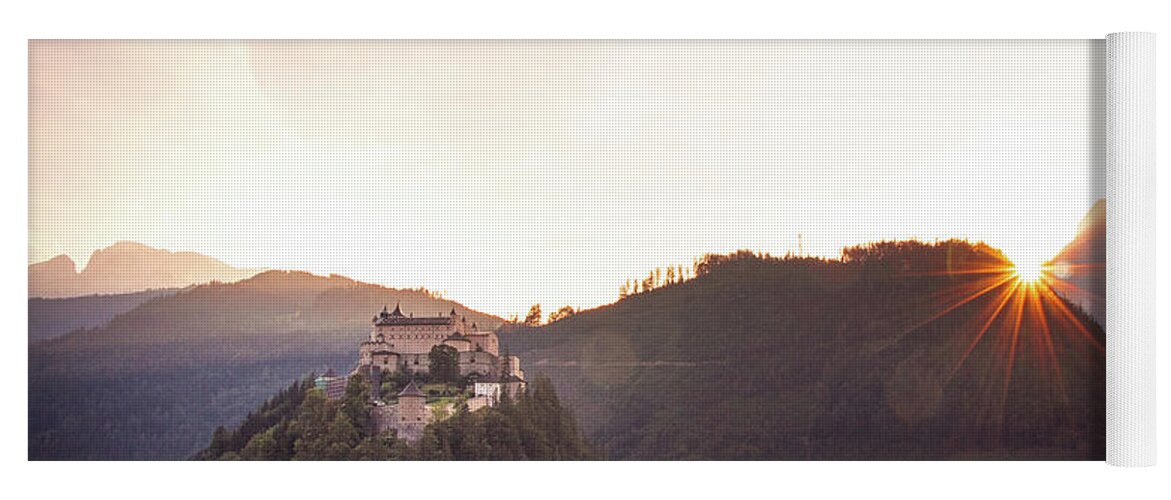 Reconstruction Yoga Mat featuring the photograph Hohenwerfen Castle at sunset by Vaclav Sonnek