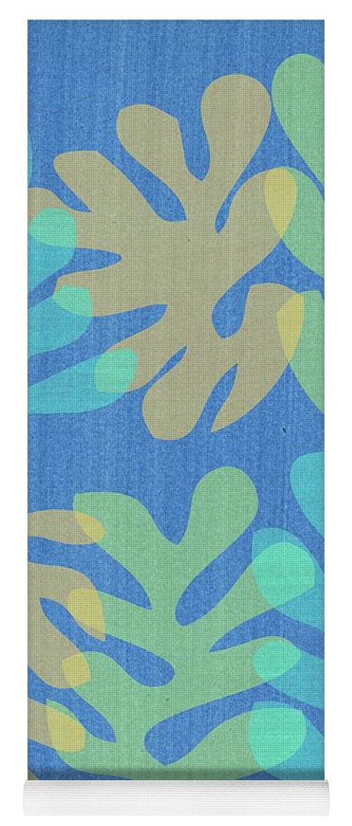 Mid Century Modern Yoga Mat featuring the mixed media Homage to Matisse on Blue by Donna Mibus