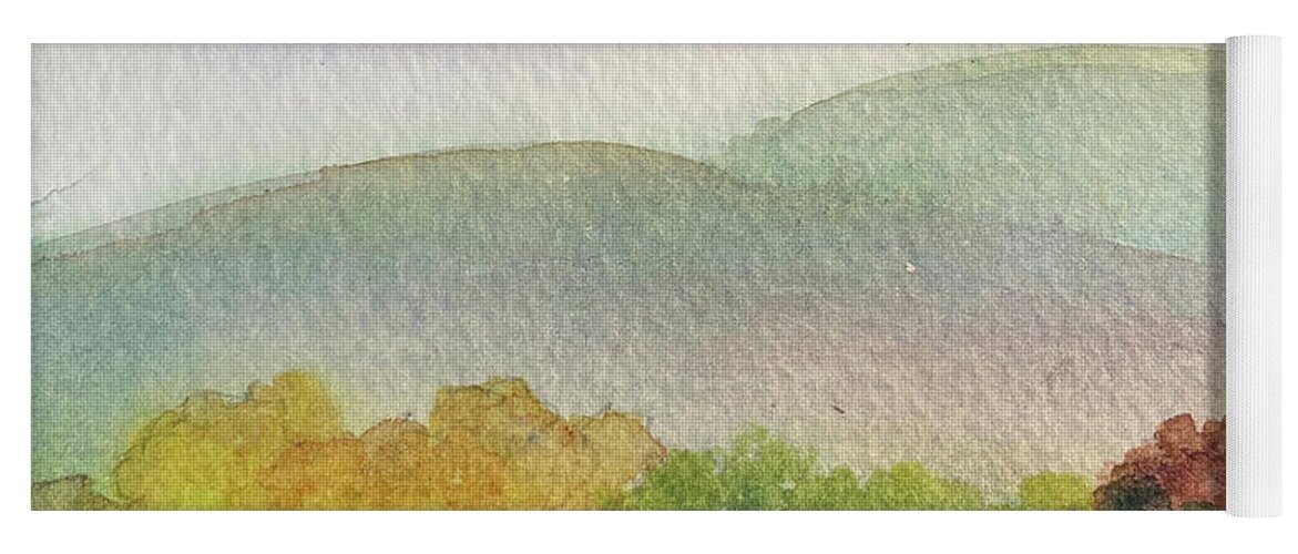 Berkshires Yoga Mat featuring the painting Home Tucked Into Hill by Anne Katzeff