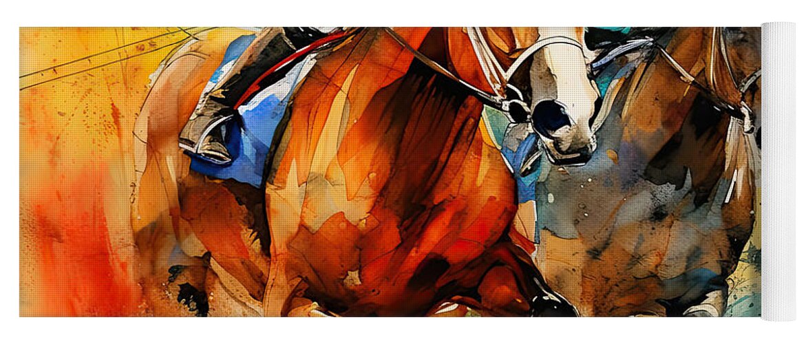 Horse Racing Yoga Mat featuring the digital art Horse Racing II by Lourry Legarde