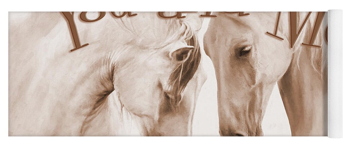 Two Horses Face To Face Yoga Mat featuring the photograph Horses Face to Face - sepia tone by Steve Ladner