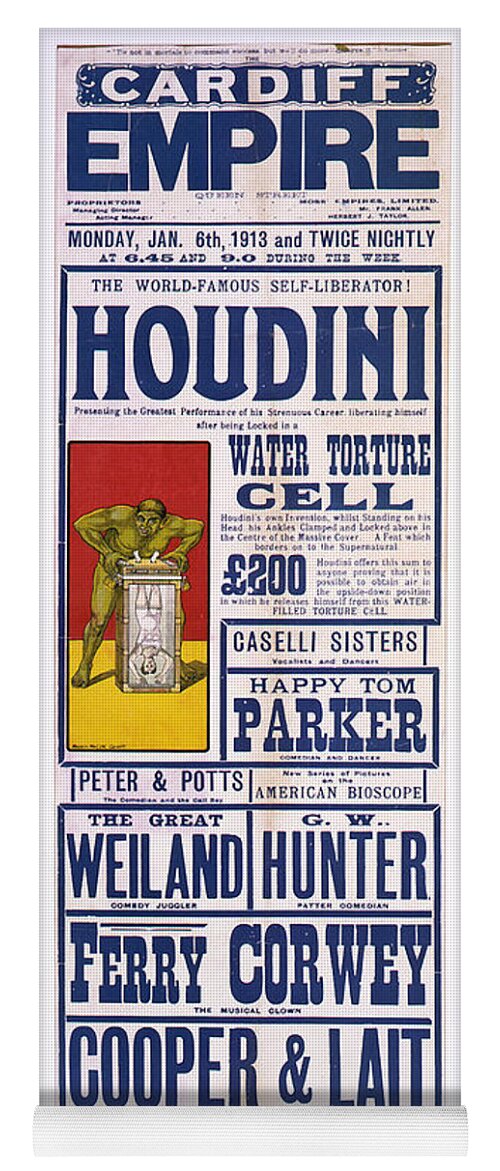 1913 Yoga Mat featuring the drawing Houdini Poster Ad by Granger
