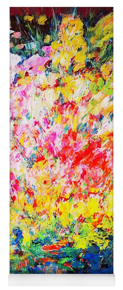Expressionist Abstract Still Nature. Textured Abstract Painting. Acrylic On Canvas. Deep Edge Gallery Canvas. Floral Abstract Composition. Still Nature Abstract. Yoga Mat featuring the painting How many roses ? by Jarek Filipowicz