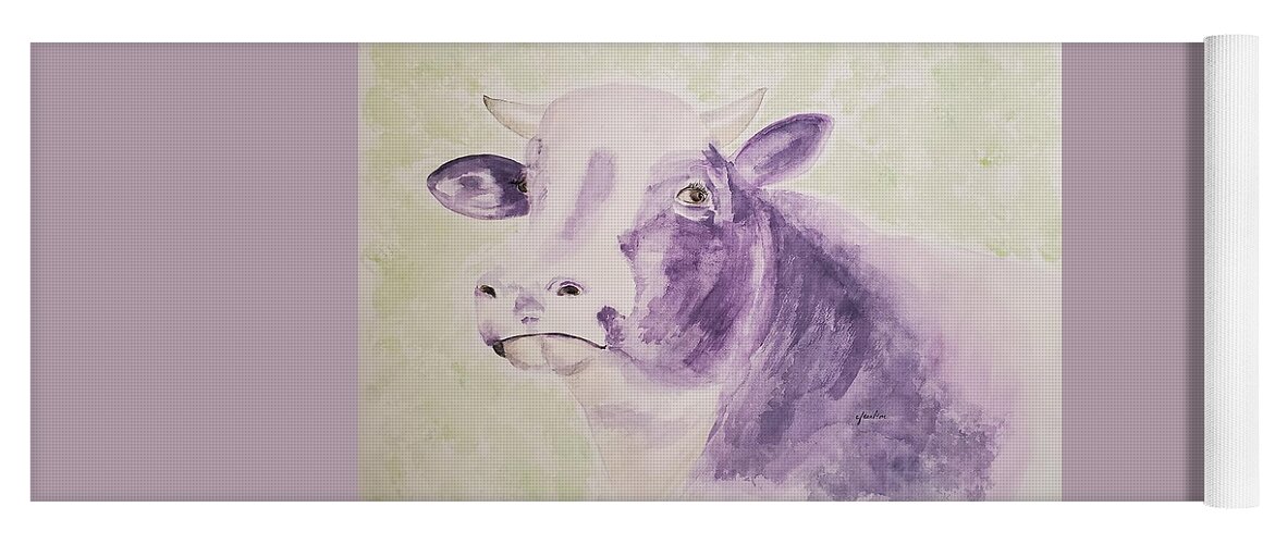 Cow Yoga Mat featuring the painting How Now Purple Cow by Claudette Carlton