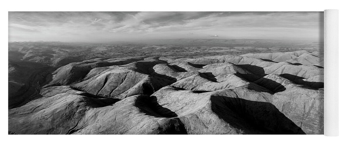 Panorama Yoga Mat featuring the photograph Howgill Fells Aerial Black and White Yorkshire Dales Cumbria by Sonny Ryse