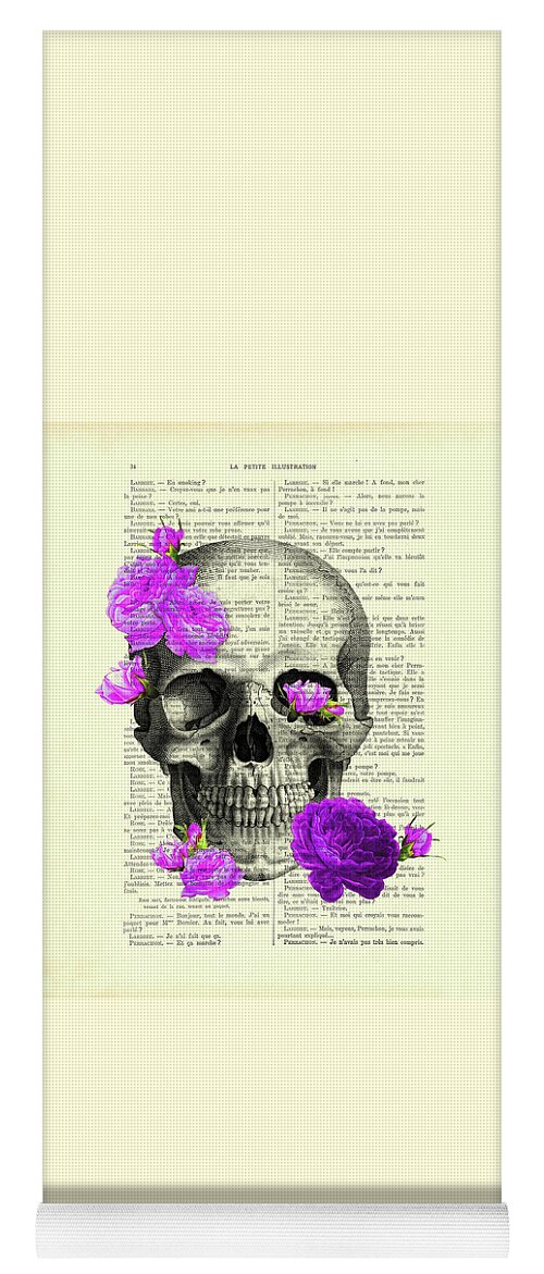 Human Skull And Purple Roses Yoga Mat by Madame Memento - Pixels Merch