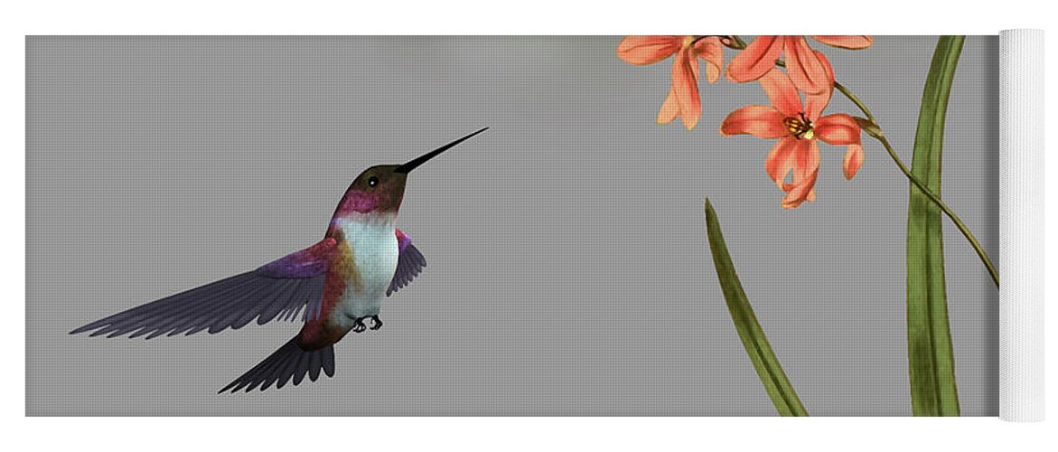 Hummingbird Yoga Mat featuring the digital art Hummingbird In The Garden Pane 6 by David Dehner