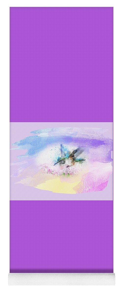 Hummingbird Yoga Mat featuring the mixed media Hummingbird in Clouds Abstract by Nancy Ayanna Wyatt