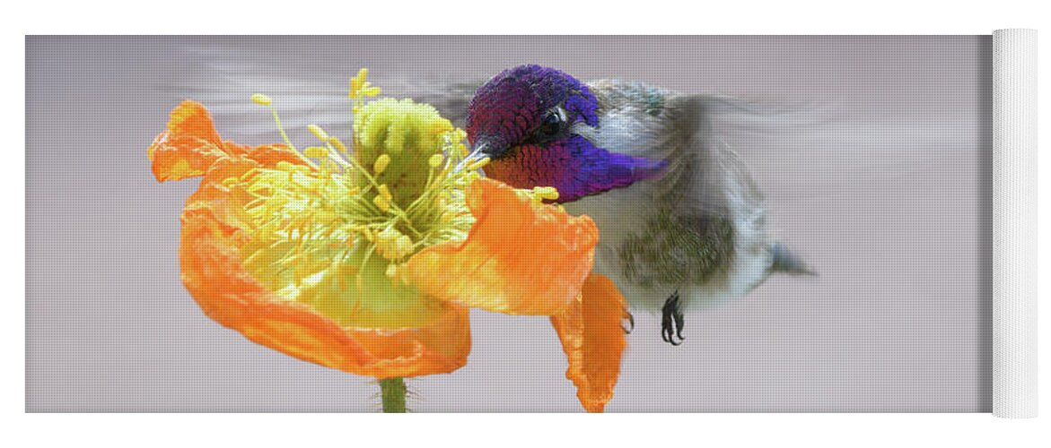 Hummingbird Yoga Mat featuring the photograph Hummingbird in Flower by Lisa Manifold