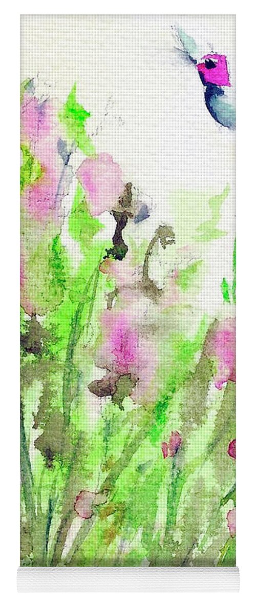 Hummingbird Yoga Mat featuring the painting Hummingbird in the Red Salvia by Roxy Rich