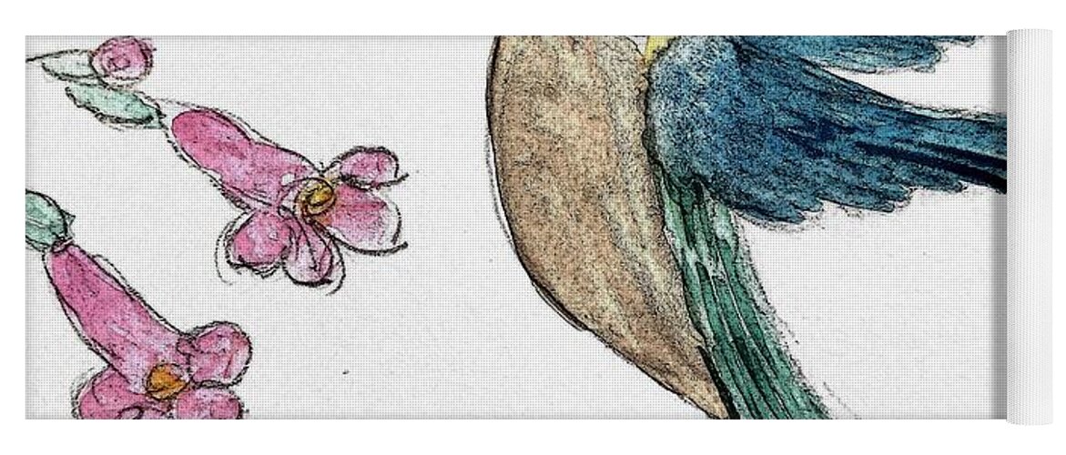 Hummingbird Joy Yoga Mat featuring the painting Visit from Hummingbird by Margaret Welsh Willowsilk