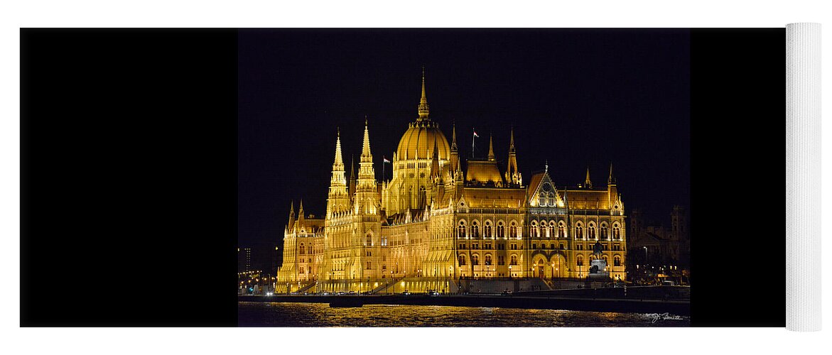 Hungary Yoga Mat featuring the photograph Hungarian Parliament Building on the Danube at Night by Joe Bonita