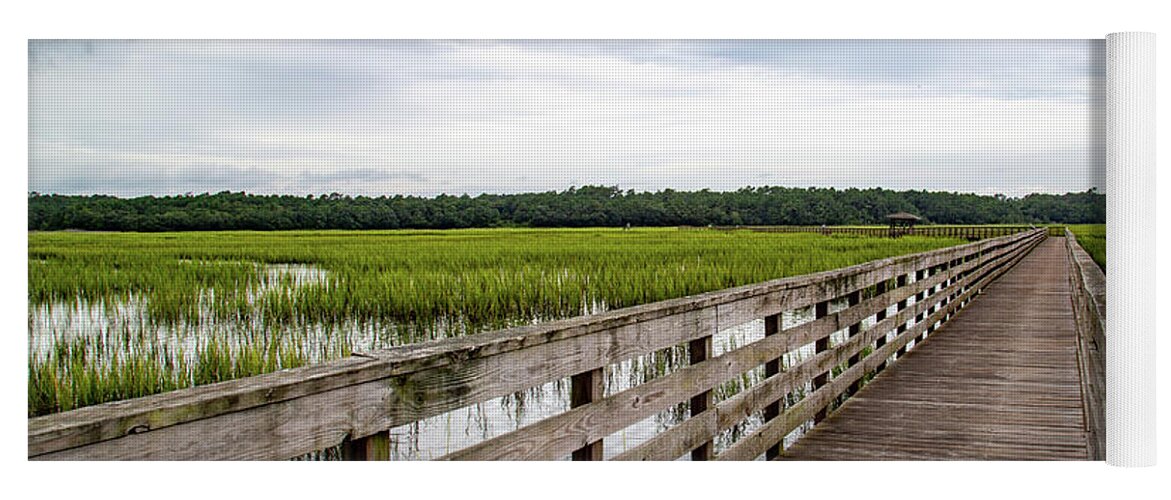 Huntington Beach State Park Yoga Mat featuring the photograph Long, Inviting Boardwalk by Cindy Robinson